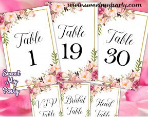 Floral table numbers printable,Blush table numbers printable,(31gw)